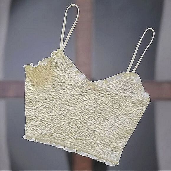 NWOT Primark yellow shirred ruffle trim crop tank - Picture 4 of 11